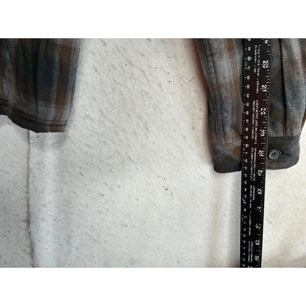 Boston Traders Mens Plaid Flannel Shirt Jacket Sherpa Lined Brown Gray Size M